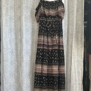 BCBGMaxAzria Black and Pink Patterned Maxi Dress